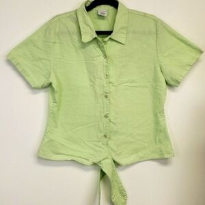 VINTAGE Linen WESTBOUND Crop Blouse Tie At Waist L